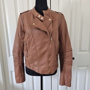 Miss London Jacket Womens Brown Vegan Leather Moto SZ L